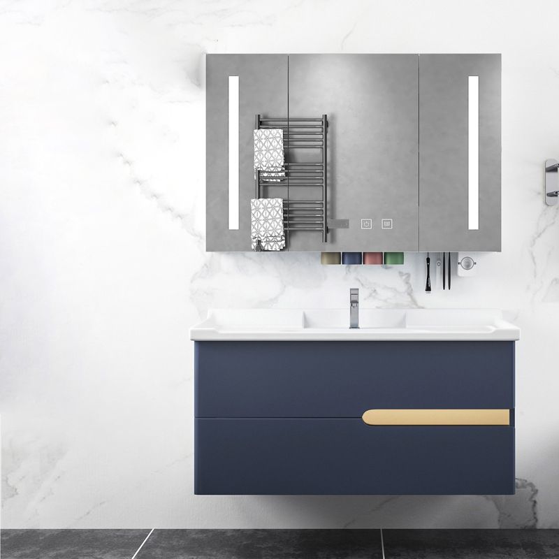 Gorgeous Wooden Sink Vanity Blue Wall Mount Vanity Cabinet with Mirror Cabinet Clearhalo 'Bathroom Remodel & Bathroom Fixtures' 'Bathroom Vanities' 'bathroom_vanities' 'Home Improvement' 'home_improvement' 'home_improvement_bathroom_vanities' 1200x1200_1bacf907-febe-495b-98bb-770591f1e7cf