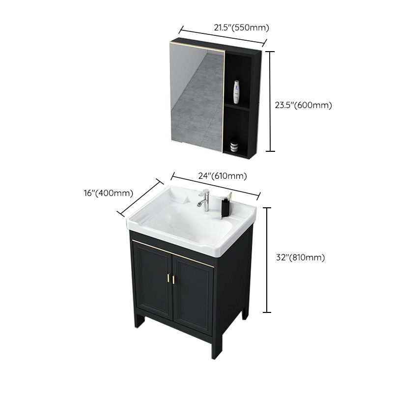 Modern Metal Sink Cabinet Mirror Wall-Mounted Bathroom Vanity Cabinet in Black Clearhalo 'Bathroom Remodel & Bathroom Fixtures' 'Bathroom Vanities' 'bathroom_vanities' 'Home Improvement' 'home_improvement' 'home_improvement_bathroom_vanities' 1200x1200_1bbd1fb5-ef33-49e9-89be-a9d5de366f5d