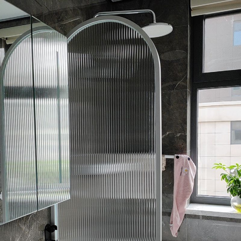 White Full Frame Single Fixed Panel, Half Partition Arched Waterproof Bathroom Screen Clearhalo 'Bathroom Remodel & Bathroom Fixtures' 'Home Improvement' 'home_improvement' 'home_improvement_shower_tub_doors' 'Shower and Tub Doors' 'shower_tub_doors' 'Showers & Bathtubs' 1200x1200_1bd0797d-30b0-42b4-8554-7cd25cdbf5a9