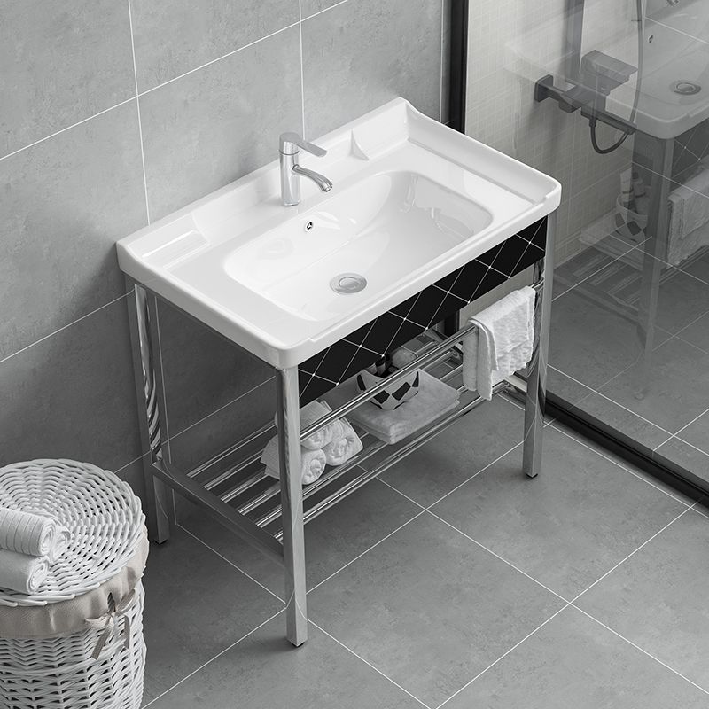 Modern Bathroom Sink Vanity Metal Frame Shelving Included Freestanding Sink Vanity Clearhalo 'Bathroom Remodel & Bathroom Fixtures' 'Bathroom Vanities' 'bathroom_vanities' 'Home Improvement' 'home_improvement' 'home_improvement_bathroom_vanities' 1200x1200_1bf4b097-d191-42e8-b170-ff1734dbd5c7