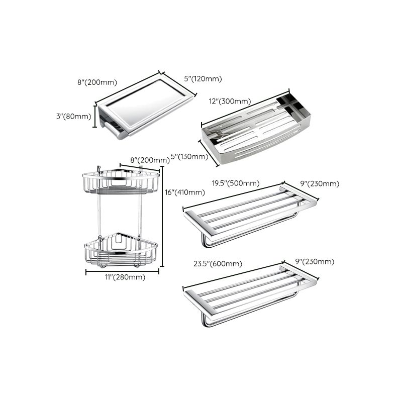 Contemporary Bathroom Accessories Hardware Set in Silver with Soap Dish Clearhalo 'Bathroom Hardware Sets' 'Bathroom Hardware' 'Bathroom Remodel & Bathroom Fixtures' 'bathroom_hardware_sets' 'Home Improvement' 'home_improvement' 'home_improvement_bathroom_hardware_sets' 1200x1200_1c08adfe-fc34-41d0-8fb0-32a16157861a