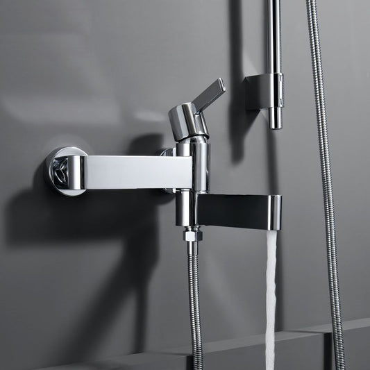 Contemporary Chrome Bath Faucet Trim Swivel Wall Mounted with Hand Shower Clearhalo 'Bathroom Remodel & Bathroom Fixtures' 'Bathtub Faucets' 'bathtub_faucets' 'Home Improvement' 'home_improvement' 'home_improvement_bathtub_faucets' 1200x1200_1c37b8d5-d111-446a-89be-1af9cf6f13a1