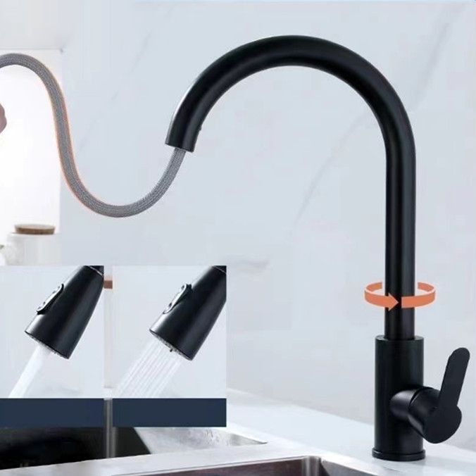 Modern 1-Handle 1-Hole Faucet Stainless Steel with Pull out Sprayer Faucet Clearhalo 'Home Improvement' 'home_improvement' 'home_improvement_kitchen_faucets' 'Kitchen Faucets' 'Kitchen Remodel & Kitchen Fixtures' 'Kitchen Sinks & Faucet Components' 'kitchen_faucets' 1200x1200_1c466638-c6c9-4276-819f-f0672f8c1280