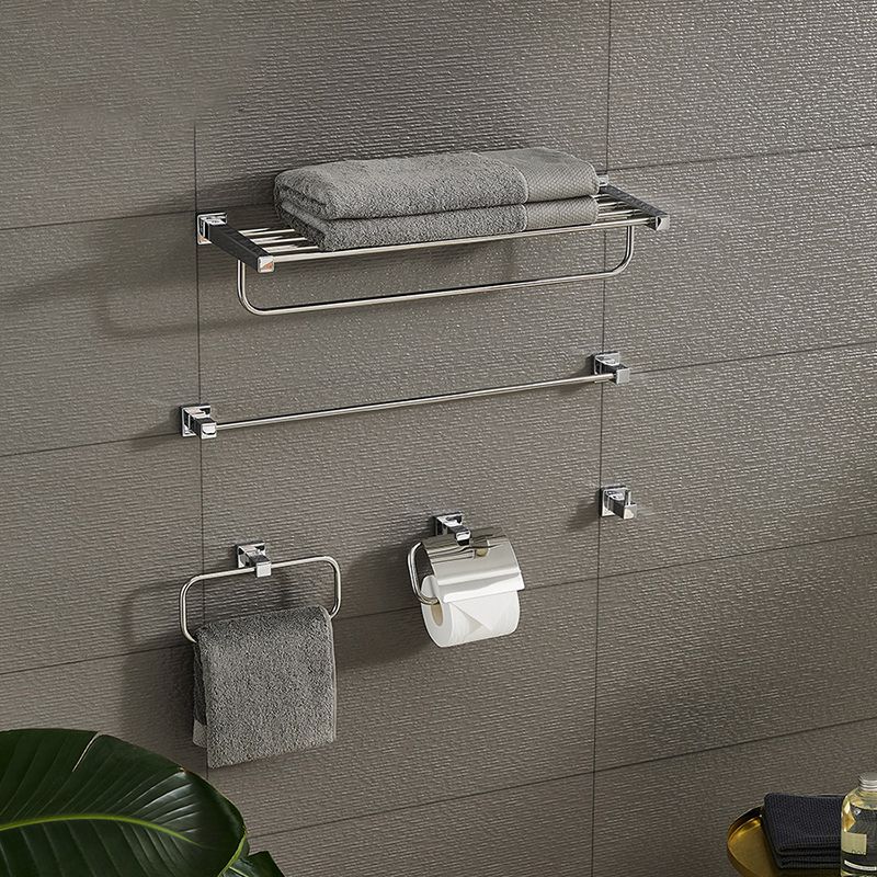 Metal Silver Bathroom Hardware Set 5 - Piece Adhesive Mount Bathroom Hardware Clearhalo 'Bathroom Hardware Sets' 'Bathroom Hardware' 'Bathroom Remodel & Bathroom Fixtures' 'bathroom_hardware_sets' 'Home Improvement' 'home_improvement' 'home_improvement_bathroom_hardware_sets' 1200x1200_1c50232b-358d-48f7-961e-c94c3314ad73