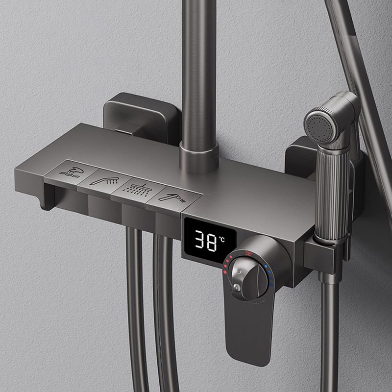 Contemporary Style Brass Shower Faucet Adjustable Spray Pattern Wall Mounted Shower Combo Clearhalo 'Bathroom Remodel & Bathroom Fixtures' 'Home Improvement' 'home_improvement' 'home_improvement_shower_faucets' 'Shower Faucets & Systems' 'shower_faucets' 'Showers & Bathtubs Plumbing' 'Showers & Bathtubs' 1200x1200_1c746f55-3f9a-4d90-bd33-3710a901eb41