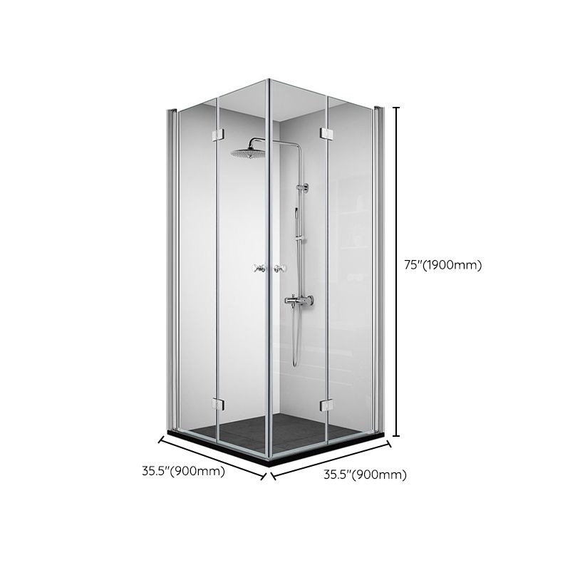 Silver Tempered Glass Folding Hinge Frameless Shower Bath Door Clearhalo 'Bathroom Remodel & Bathroom Fixtures' 'Home Improvement' 'home_improvement' 'home_improvement_shower_tub_doors' 'Shower and Tub Doors' 'shower_tub_doors' 'Showers & Bathtubs' 1200x1200_1c8b3ecf-e69f-4e01-b729-f0f73265f33a