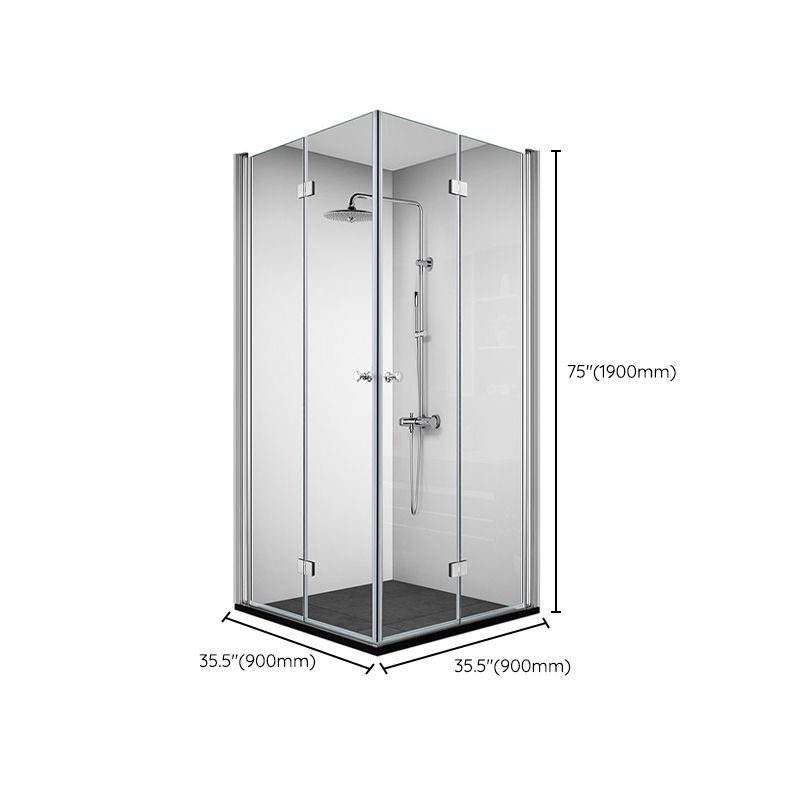 Silver Tempered Glass Folding Hinge Frameless Shower Bath Door Clearhalo 'Bathroom Remodel & Bathroom Fixtures' 'Home Improvement' 'home_improvement' 'home_improvement_shower_tub_doors' 'Shower and Tub Doors' 'shower_tub_doors' 'Showers & Bathtubs' 1200x1200_1c8b3ecf-e69f-4e01-b729-f0f73265f33a