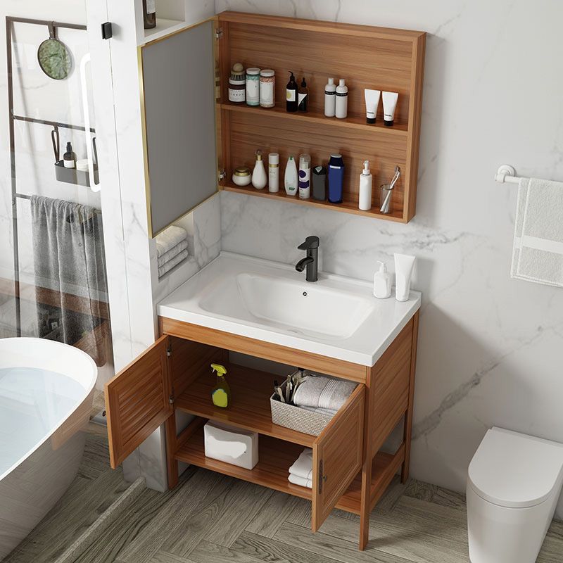 Contemporary Vanity Sink Wooden Mirror Cabinet Bathroom Space Saver Vanity Clearhalo 'Bathroom Remodel & Bathroom Fixtures' 'Bathroom Vanities' 'bathroom_vanities' 'Home Improvement' 'home_improvement' 'home_improvement_bathroom_vanities' 1200x1200_1cbffba3-f218-4716-8df9-3d06a36318c1