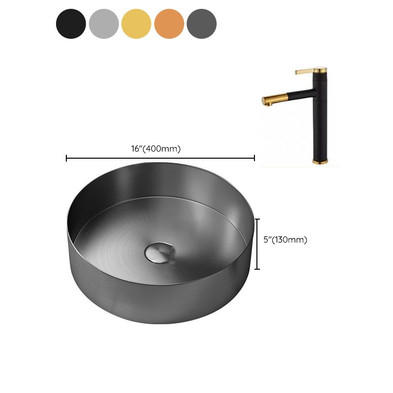 Modern Vessel Sink Round Metal with Faucet and Pop-Up Drain Vessel Lavatory Sink Clearhalo 'Bathroom Remodel & Bathroom Fixtures' 'Bathroom Sinks & Faucet Components' 'Bathroom Sinks' 'bathroom_sink' 'Home Improvement' 'home_improvement' 'home_improvement_bathroom_sink' 1200x1200_1ccdf88a-d250-491e-8c6c-dfdfa36578b6