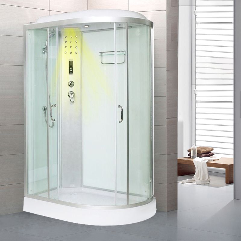Framed Neo-Round Shower Kit Double Sliding Shower Stall with White Base Clearhalo 'Bathroom Remodel & Bathroom Fixtures' 'Home Improvement' 'home_improvement' 'home_improvement_shower_stalls_enclosures' 'Shower Stalls & Enclosures' 'shower_stalls_enclosures' 'Showers & Bathtubs' 1200x1200_1d54a7ca-4102-4e52-a125-89314e30f655