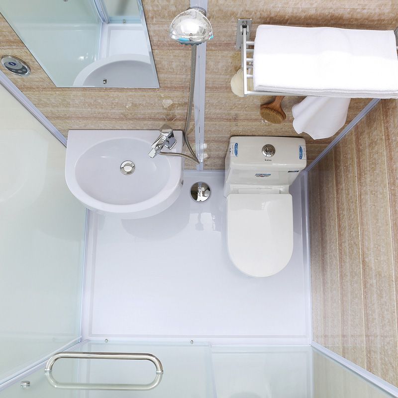 Frosted Glass Single Sliding Shower Enclosure Framed Shower Kit in White Clearhalo 'Bathroom Remodel & Bathroom Fixtures' 'Home Improvement' 'home_improvement' 'home_improvement_shower_stalls_enclosures' 'Shower Stalls & Enclosures' 'shower_stalls_enclosures' 'Showers & Bathtubs' 1200x1200_1d653319-c2c7-45b6-9993-96d22830f698