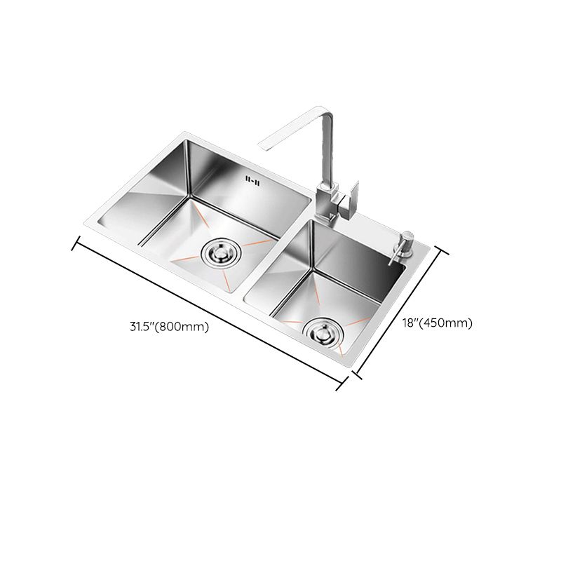 Contemporary Style Kitchen Sink Stainless Steel 2 Holes Drop-In Kitchen Double Sink Clearhalo 'Home Improvement' 'home_improvement' 'home_improvement_kitchen_sinks' 'Kitchen Remodel & Kitchen Fixtures' 'Kitchen Sinks & Faucet Components' 'Kitchen Sinks' 'kitchen_sinks' 1200x1200_1d9e452d-5265-4da7-ad12-dda653c52653