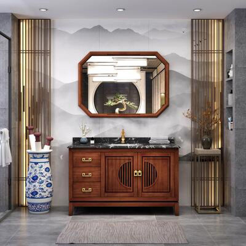 Vintage Bathroom Vanity Ceramic Sink Drawer Sink Vanity with Mirror Clearhalo 'Bathroom Remodel & Bathroom Fixtures' 'Bathroom Vanities' 'bathroom_vanities' 'Home Improvement' 'home_improvement' 'home_improvement_bathroom_vanities' 1200x1200_1da02a9f-ea34-43d5-8b3d-7bdc985dad8c