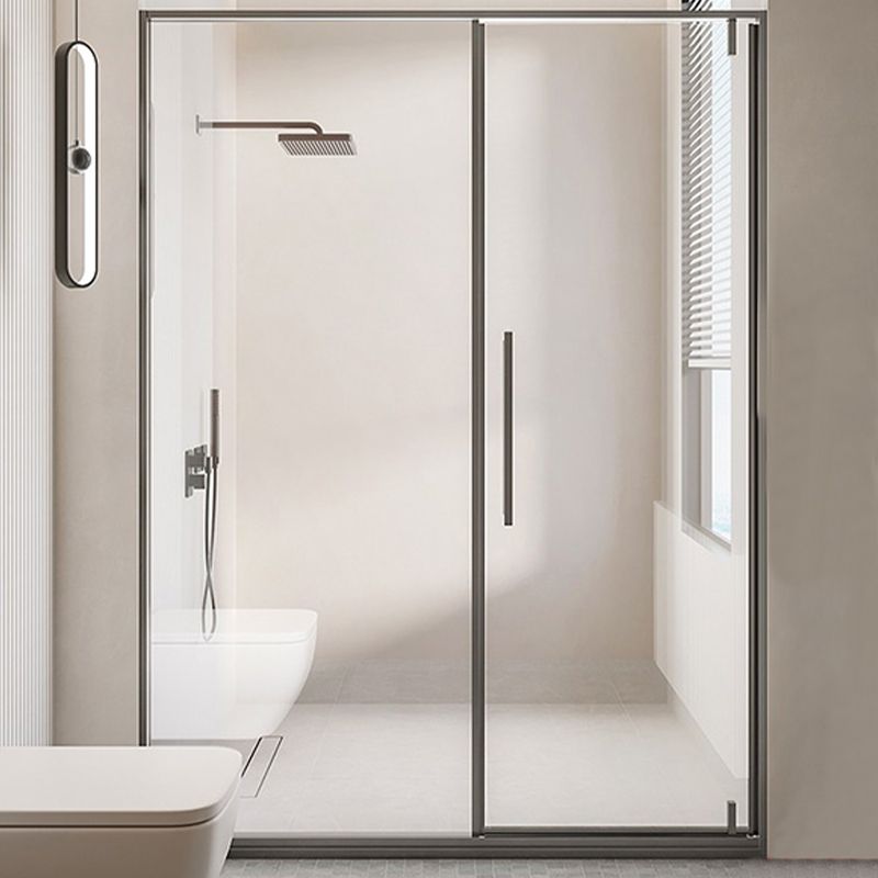 Black Full Frame One-line Pivot Door, Tempered Glass Shower Door Clearhalo 'Bathroom Remodel & Bathroom Fixtures' 'Home Improvement' 'home_improvement' 'home_improvement_shower_tub_doors' 'Shower and Tub Doors' 'shower_tub_doors' 'Showers & Bathtubs' 1200x1200_1dadcda9-fcb0-4b3d-8dac-23fd59935084