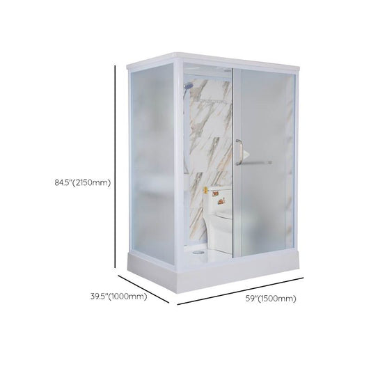 White Single Sliding Shower Kit Rectangle Frosted Shower Stall Clearhalo 'Bathroom Remodel & Bathroom Fixtures' 'Home Improvement' 'home_improvement' 'home_improvement_shower_stalls_enclosures' 'Shower Stalls & Enclosures' 'shower_stalls_enclosures' 'Showers & Bathtubs' 1200x1200_1df6db81-d324-4182-85df-6427b3c2eba7