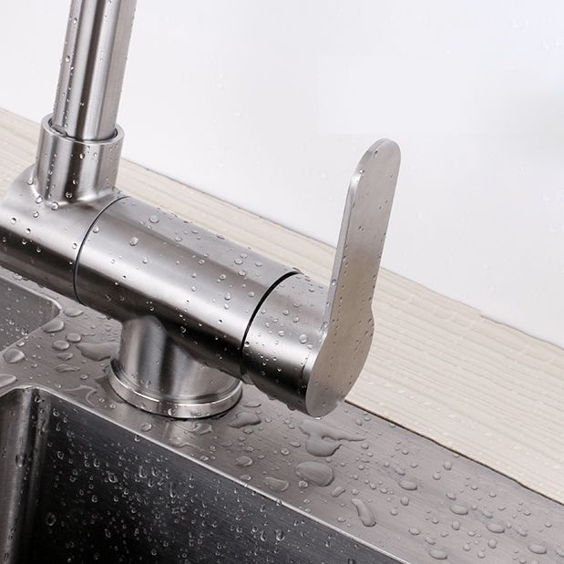 Modern Bar Faucet 1-Handle in Silver Kitchen Faucet with Supply Lines Clearhalo 'Home Improvement' 'home_improvement' 'home_improvement_kitchen_faucets' 'Kitchen Faucets' 'Kitchen Remodel & Kitchen Fixtures' 'Kitchen Sinks & Faucet Components' 'kitchen_faucets' 1200x1200_1e032109-fc75-4d35-bb0c-8c92f6390dec