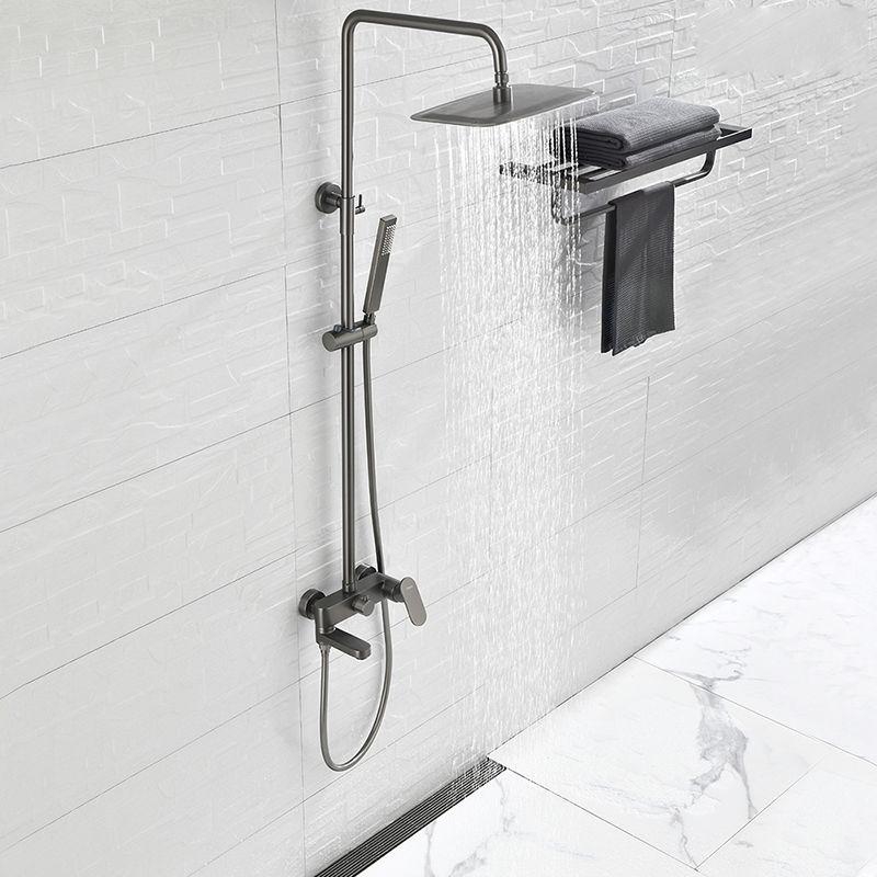 Square Shower System Wall Mount Shower Arm Grey Shower System with Shower Hose Clearhalo 'Bathroom Remodel & Bathroom Fixtures' 'Home Improvement' 'home_improvement' 'home_improvement_shower_faucets' 'Shower Faucets & Systems' 'shower_faucets' 'Showers & Bathtubs Plumbing' 'Showers & Bathtubs' 1200x1200_1e75f246-9d85-42c2-ad57-117a2dbfbbd2