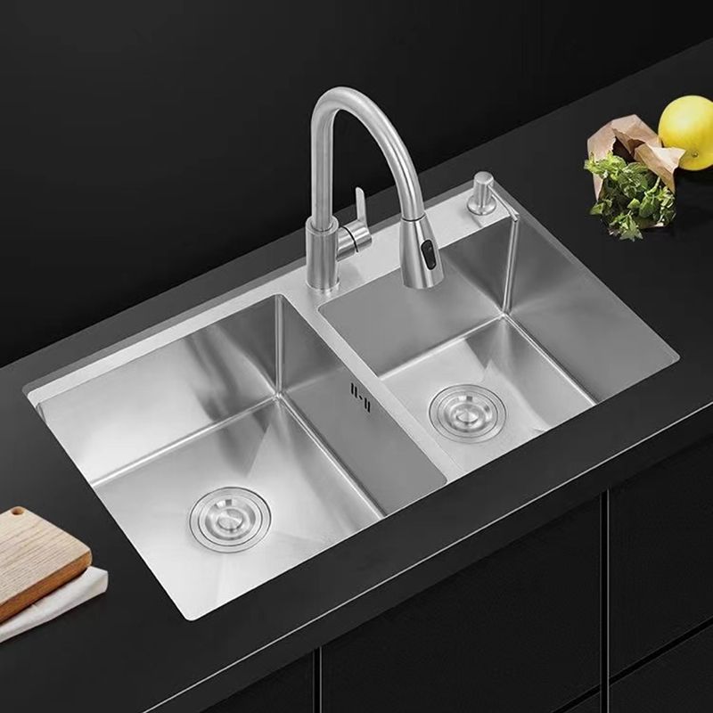 Contemporary Style Kitchen Sink Stainless Steel 2 Holes Drop-In Kitchen Double Sink Clearhalo 'Home Improvement' 'home_improvement' 'home_improvement_kitchen_sinks' 'Kitchen Remodel & Kitchen Fixtures' 'Kitchen Sinks & Faucet Components' 'Kitchen Sinks' 'kitchen_sinks' 1200x1200_1ea51f61-284c-48b3-9dec-f283189cf3a2