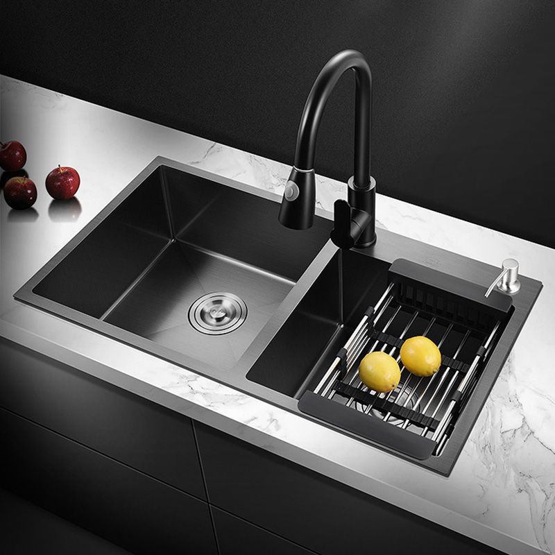 Single Bowl Black Kitchen Sink with Drain Assembly Drop-In Contemporary Sink Clearhalo 'Home Improvement' 'home_improvement' 'home_improvement_kitchen_sinks' 'Kitchen Remodel & Kitchen Fixtures' 'Kitchen Sinks & Faucet Components' 'Kitchen Sinks' 'kitchen_sinks' 1200x1200_1eb81596-cf11-447b-8545-de604c78d468