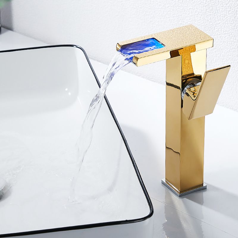 Modern LED Faucet Deck Mounted Waterfall Golden Bathroom Faucet Clearhalo 'Bathroom Remodel & Bathroom Fixtures' 'Bathroom Sink Faucets' 'Bathroom Sinks & Faucet Components' 'bathroom_sink_faucets' 'Home Improvement' 'home_improvement' 'home_improvement_bathroom_sink_faucets' 1200x1200_1ecbcd9d-05a8-4307-8381-6b6144157722