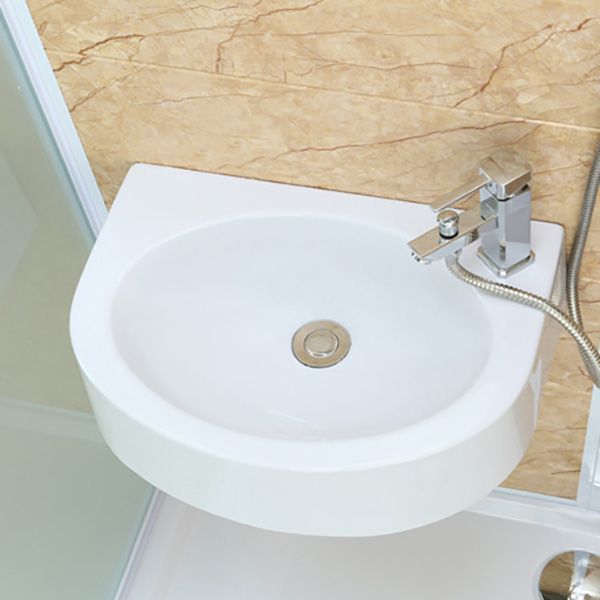 Frosted Glass Single Sliding Shower Enclosure Framed Shower Kit in White Clearhalo 'Bathroom Remodel & Bathroom Fixtures' 'Home Improvement' 'home_improvement' 'home_improvement_shower_stalls_enclosures' 'Shower Stalls & Enclosures' 'shower_stalls_enclosures' 'Showers & Bathtubs' 1200x1200_1ece7d7b-5407-484f-b9b9-f2199b752249