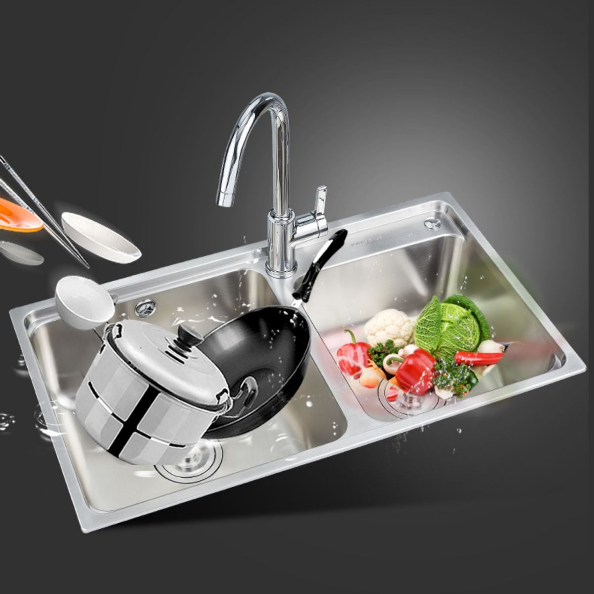 Stainless Steel Kitchen Double Sink Drop-In Kitchen Sink with Drain Assembly Clearhalo 'Home Improvement' 'home_improvement' 'home_improvement_kitchen_sinks' 'Kitchen Remodel & Kitchen Fixtures' 'Kitchen Sinks & Faucet Components' 'Kitchen Sinks' 'kitchen_sinks' 1200x1200_1ed9c6a2-3eae-4993-ab2a-7192df93926e