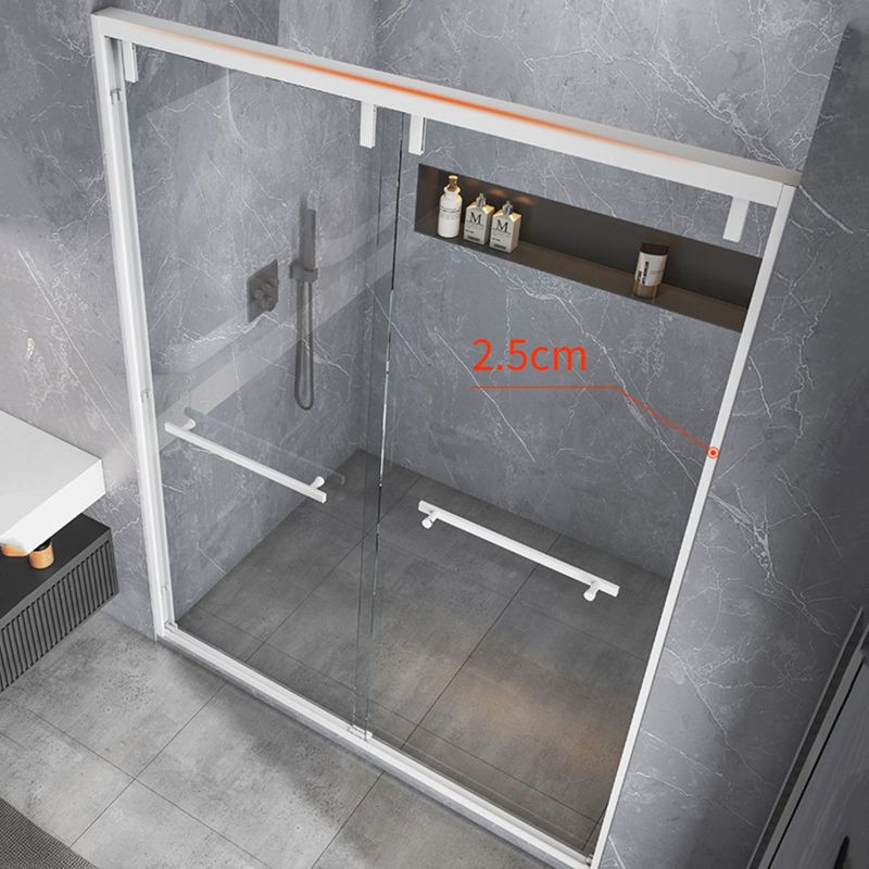 White Double Sliding Shower Door with Semi Frameless 304 Stainless Steel Frame Clearhalo 'Bathroom Remodel & Bathroom Fixtures' 'Home Improvement' 'home_improvement' 'home_improvement_shower_tub_doors' 'Shower and Tub Doors' 'shower_tub_doors' 'Showers & Bathtubs' 1200x1200_1ee6a62a-32d0-44a6-9526-a251a30b8f78