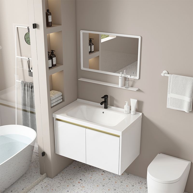 Wall Mount Bath Vanity White Rectangular Single Sink Mirror Metal Frame Vanity with Doors Clearhalo 'Bathroom Remodel & Bathroom Fixtures' 'Bathroom Vanities' 'bathroom_vanities' 'Home Improvement' 'home_improvement' 'home_improvement_bathroom_vanities' 1200x1200_1f034d0d-696a-48a4-af62-83312123814b
