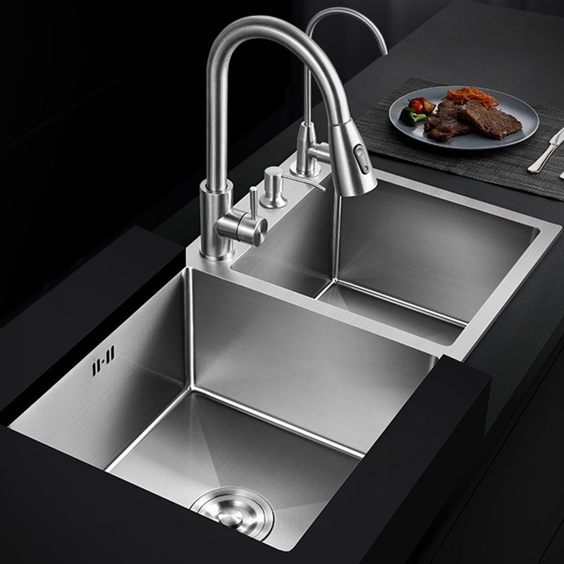 Modern Kitchen Bar Sink Stainless Steel with Drain Assembly Double Basin Kitchen Sink Clearhalo 'Home Improvement' 'home_improvement' 'home_improvement_kitchen_sinks' 'Kitchen Remodel & Kitchen Fixtures' 'Kitchen Sinks & Faucet Components' 'Kitchen Sinks' 'kitchen_sinks' 1200x1200_1f0d76f1-25a3-4c88-aa2d-98cb9c6a1a60