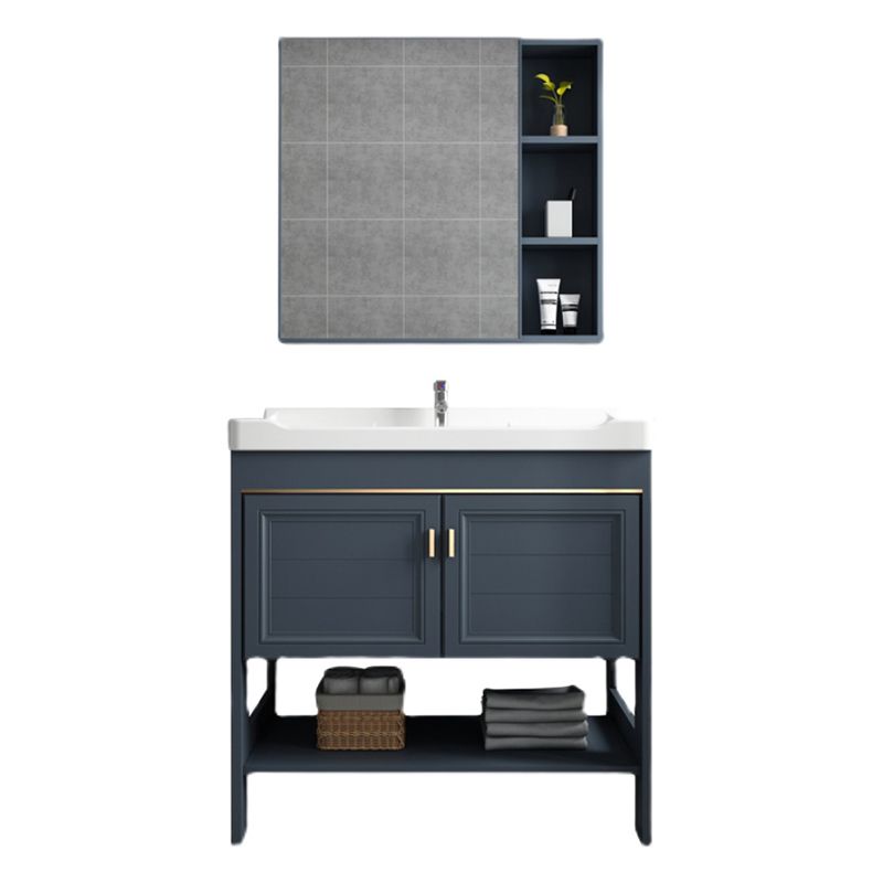 Modern Single Blue Sink Vanity Freestanding Metal Base Bath Vanity Clearhalo 'Bathroom Remodel & Bathroom Fixtures' 'Bathroom Vanities' 'bathroom_vanities' 'Home Improvement' 'home_improvement' 'home_improvement_bathroom_vanities' 1200x1200_1f177abc-b981-4558-bd89-07a9a107008a