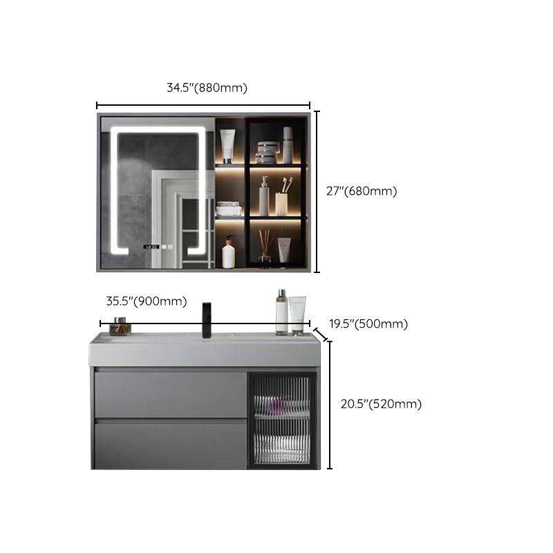 Drawers Bathroom Vanity Metal Single Sink Grey Rectangle Wall Mount Vanity Set with Mirror Clearhalo 'Bathroom Remodel & Bathroom Fixtures' 'Bathroom Vanities' 'bathroom_vanities' 'Home Improvement' 'home_improvement' 'home_improvement_bathroom_vanities' 1200x1200_1f47696b-bf50-46b9-919a-d2beba8bc38f