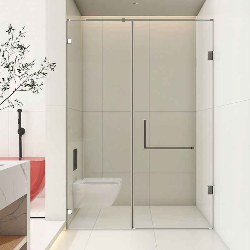 Minimalist Semi Frameless Door Hinged Tempered Glass Shower Door Clearhalo 'Bathroom Remodel & Bathroom Fixtures' 'Home Improvement' 'home_improvement' 'home_improvement_shower_tub_doors' 'Shower and Tub Doors' 'shower_tub_doors' 'Showers & Bathtubs' 1200x1200_1f4cd1f8-78ba-48d1-9e37-26f7c6ea2f97