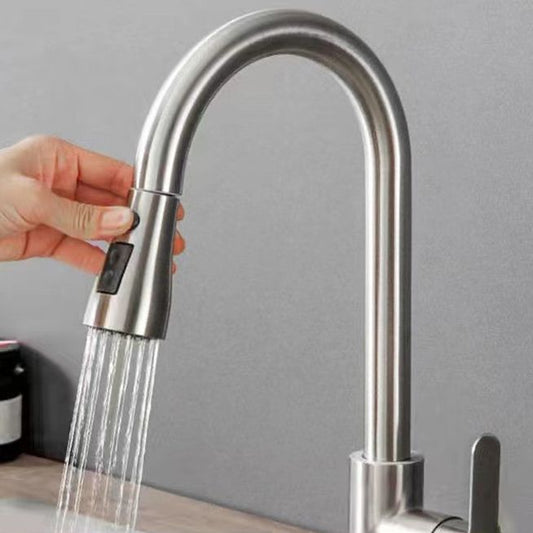 Modern 1-Handle 1-Hole Faucet Stainless Steel with Pull out Sprayer Faucet Clearhalo 'Home Improvement' 'home_improvement' 'home_improvement_kitchen_faucets' 'Kitchen Faucets' 'Kitchen Remodel & Kitchen Fixtures' 'Kitchen Sinks & Faucet Components' 'kitchen_faucets' 1200x1200_1f69b174-f150-4e1b-a939-5ae100578226