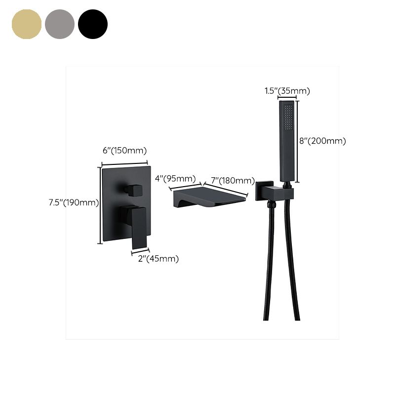 Modern Wall Mounted Metal Tub Filler Low Arc Bathroom Faucet Clearhalo 'Bathroom Remodel & Bathroom Fixtures' 'Bathtub Faucets' 'bathtub_faucets' 'Home Improvement' 'home_improvement' 'home_improvement_bathtub_faucets' 1200x1200_1f734833-d483-45bf-8fbe-9843ee3f6a1d