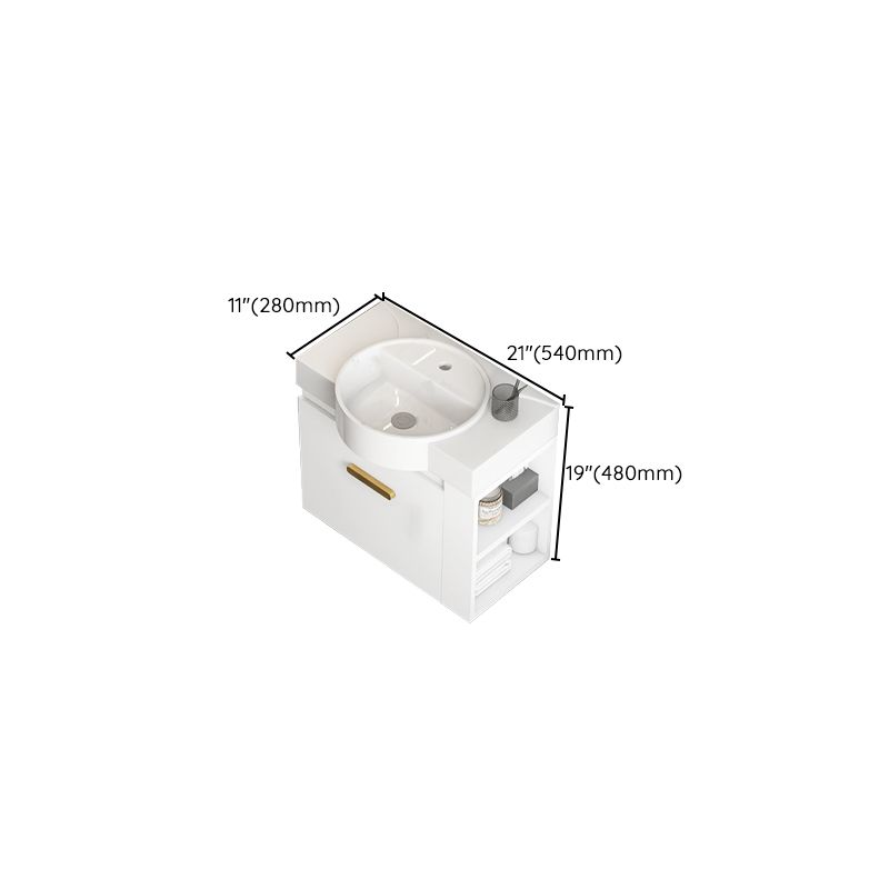 Single Sink Glam Bathroom Vanity White Ceramic Round Wall Mount Vanity Set Clearhalo 'Bathroom Remodel & Bathroom Fixtures' 'Bathroom Vanities' 'bathroom_vanities' 'Home Improvement' 'home_improvement' 'home_improvement_bathroom_vanities' 1200x1200_1f7ac1c8-b240-4f83-bc28-a7cc5ae1620a