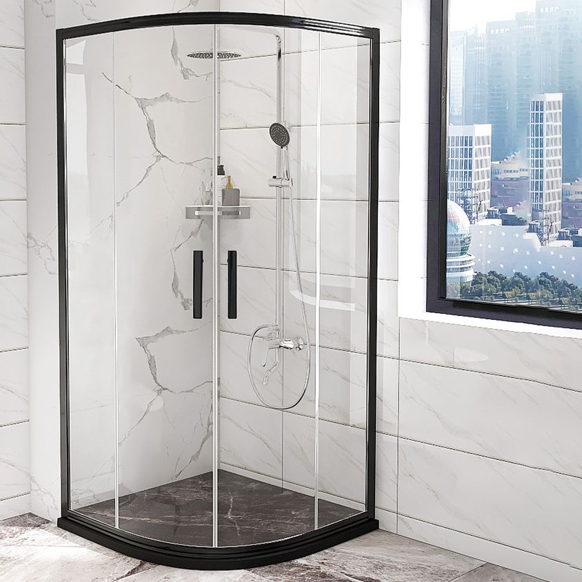 Semi-Frameless Double Sliding Shower Enclosure with Double Handles Clearhalo 'Bathroom Remodel & Bathroom Fixtures' 'Home Improvement' 'home_improvement' 'home_improvement_shower_stalls_enclosures' 'Shower Stalls & Enclosures' 'shower_stalls_enclosures' 'Showers & Bathtubs' 1200x1200_1fbbd9c9-cfae-4c69-a082-6a010a74074a