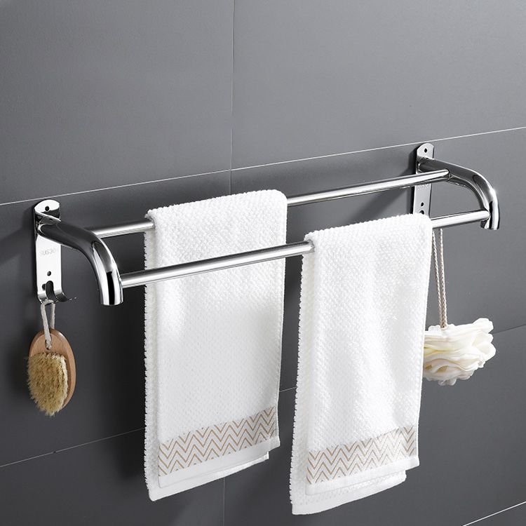 Contemporary Bath Hardware Set in Stainless Steel Chrome Robe Hooks/Towel Bar Clearhalo 'Bathroom Hardware Sets' 'Bathroom Hardware' 'Bathroom Remodel & Bathroom Fixtures' 'bathroom_hardware_sets' 'Home Improvement' 'home_improvement' 'home_improvement_bathroom_hardware_sets' 1200x1200_1fc194b3-3941-45dd-91be-6df370915eba