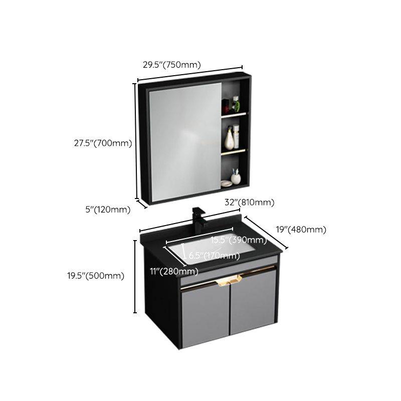 2 Doors Vanity Set Mirror Grey Wall Mount Rectangle Metal Bath Vanity with Single Sink Clearhalo 'Bathroom Remodel & Bathroom Fixtures' 'Bathroom Vanities' 'bathroom_vanities' 'Home Improvement' 'home_improvement' 'home_improvement_bathroom_vanities' 1200x1200_20344139-3ffd-447a-97f4-4e5df4bee3f2