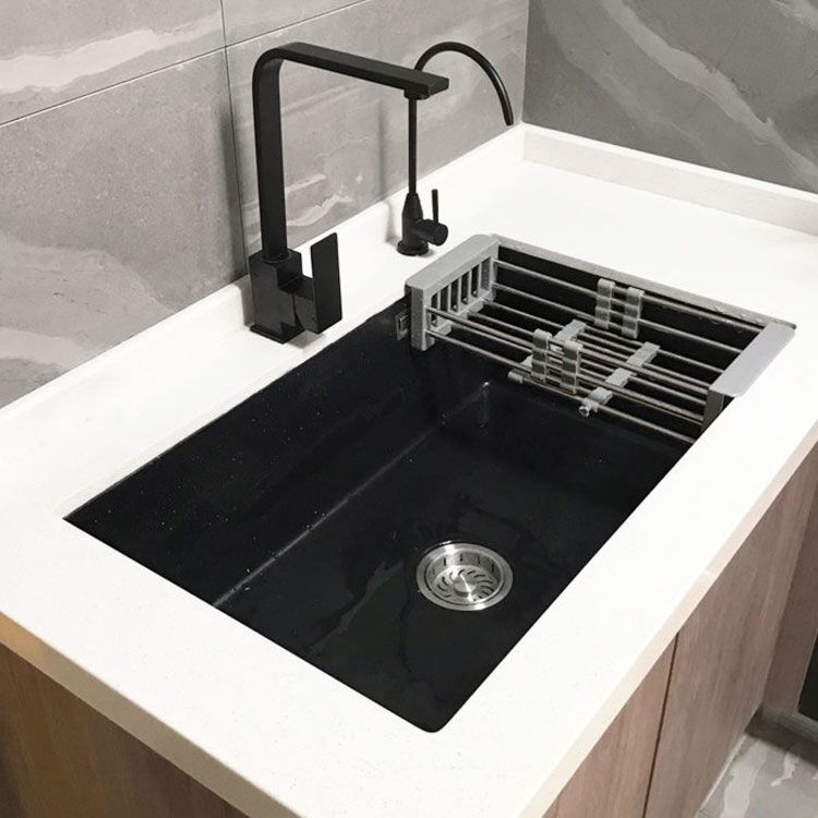 Rectangle Quartz Sink in Black Drop-In Kitchen Sink with Drain Assembly Clearhalo 'Home Improvement' 'home_improvement' 'home_improvement_kitchen_sinks' 'Kitchen Remodel & Kitchen Fixtures' 'Kitchen Sinks & Faucet Components' 'Kitchen Sinks' 'kitchen_sinks' 1200x1200_20705c04-0737-4b7e-b2e8-6ce6682f282d