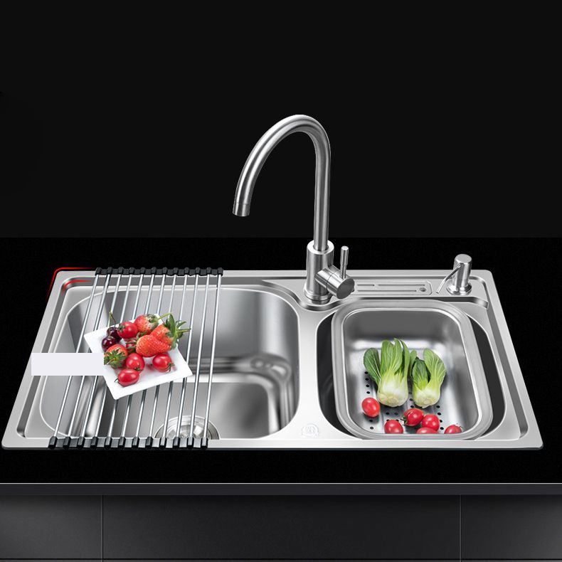 Contemporary Style Kitchen Sink Stainless Steel Kitchen Double Sink with Soundproofing Clearhalo 'Home Improvement' 'home_improvement' 'home_improvement_kitchen_sinks' 'Kitchen Remodel & Kitchen Fixtures' 'Kitchen Sinks & Faucet Components' 'Kitchen Sinks' 'kitchen_sinks' 1200x1200_207ed06c-e455-4d20-8fc7-0c329834569a
