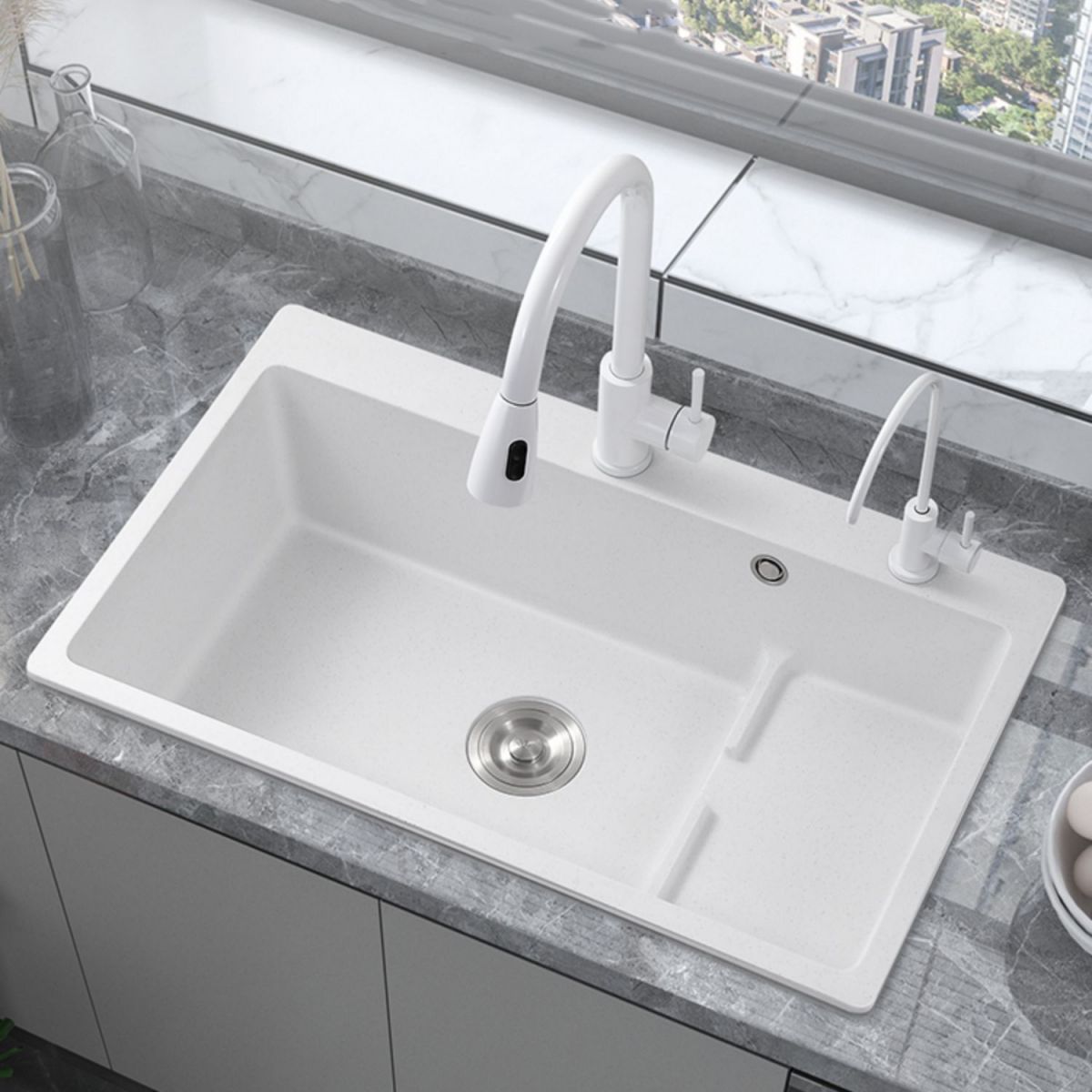 Kitchen Ceramic Sink Rectangular Anti-spill Pull-out Faucet Ceramic Sink Clearhalo 'Home Improvement' 'home_improvement' 'home_improvement_kitchen_sinks' 'Kitchen Remodel & Kitchen Fixtures' 'Kitchen Sinks & Faucet Components' 'Kitchen Sinks' 'kitchen_sinks' 1200x1200_208c5869-3a8d-4dfb-9d85-50b12a38fb44