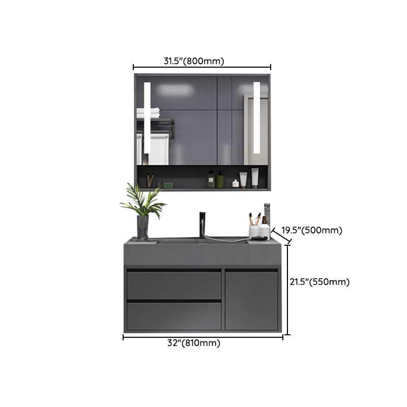 Grey Single Sink Vanity Wood Frame Mirror Rectangular Glam Faucet Vanity with 2 Drawers Clearhalo 'Bathroom Remodel & Bathroom Fixtures' 'Bathroom Vanities' 'bathroom_vanities' 'Home Improvement' 'home_improvement' 'home_improvement_bathroom_vanities' 1200x1200_20d90ce3-4d14-40b6-9a2f-88eb93f3b341