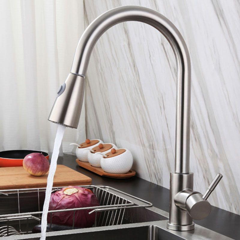 Contemporary High Arch Kitchen Sink Faucet 304 Stainless Steel Swivel Spout Faucet Clearhalo 'Home Improvement' 'home_improvement' 'home_improvement_kitchen_faucets' 'Kitchen Faucets' 'Kitchen Remodel & Kitchen Fixtures' 'Kitchen Sinks & Faucet Components' 'kitchen_faucets' 1200x1200_20deb826-f9ce-4eaa-8063-cb0c844553ed