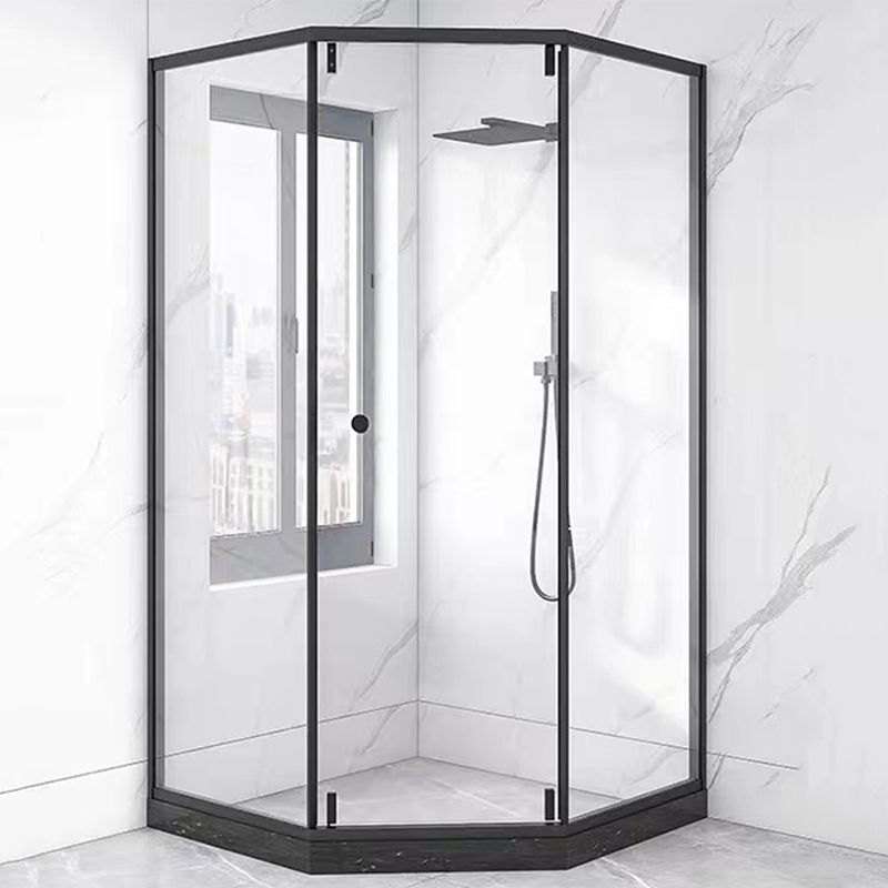 Framed Single Sliding Shower Enclosure Neo-Angle Black Shower Enclosure Clearhalo 'Bathroom Remodel & Bathroom Fixtures' 'Home Improvement' 'home_improvement' 'home_improvement_shower_stalls_enclosures' 'Shower Stalls & Enclosures' 'shower_stalls_enclosures' 'Showers & Bathtubs' 1200x1200_20e25d93-9a8e-46bb-ada9-8a18996d49c2