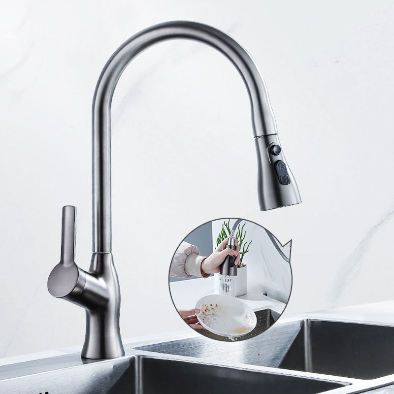 Contemporary Retractable Kitchen Faucet Copper Single Handle High Arc Kitchen Faucet Clearhalo 'Home Improvement' 'home_improvement' 'home_improvement_kitchen_faucets' 'Kitchen Faucets' 'Kitchen Remodel & Kitchen Fixtures' 'Kitchen Sinks & Faucet Components' 'kitchen_faucets' 1200x1200_210cdcc0-87ad-42a5-be36-3d6c67efe8be