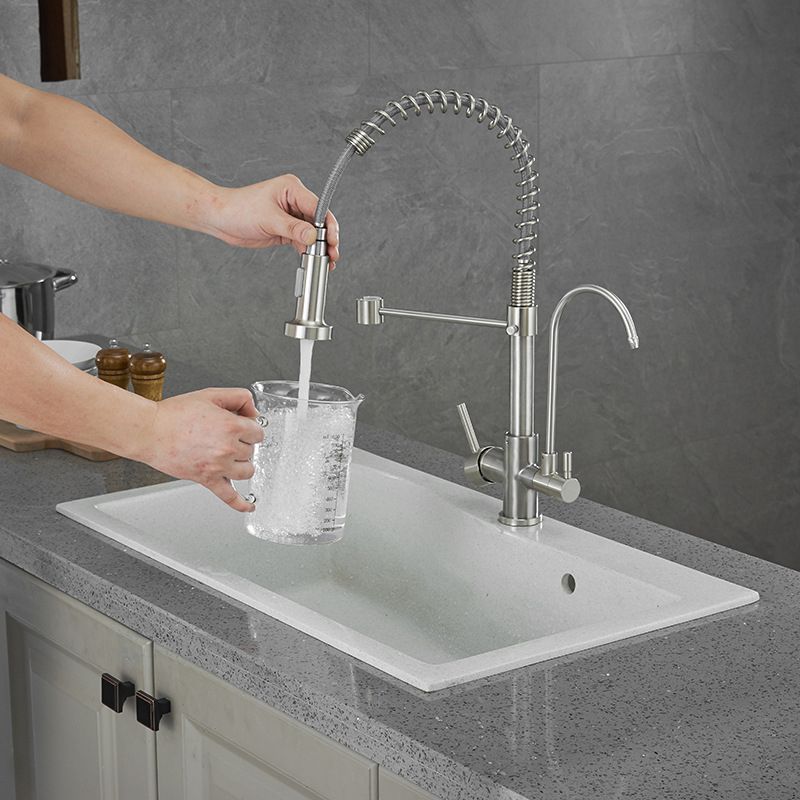 Modern Spring Spout Kitchen Faucet 2-Handle Bar Faucet with 2-Dispenser Clearhalo 'Home Improvement' 'home_improvement' 'home_improvement_kitchen_faucets' 'Kitchen Faucets' 'Kitchen Remodel & Kitchen Fixtures' 'Kitchen Sinks & Faucet Components' 'kitchen_faucets' 1200x1200_2129cf47-f483-4907-bd62-b27fcacd95df