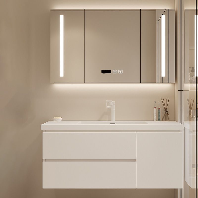 Drawers Vanity Set White Wood Rectangle Single Sink Wall Mount Bath Vanity with Mirror Clearhalo 'Bathroom Remodel & Bathroom Fixtures' 'Bathroom Vanities' 'bathroom_vanities' 'Home Improvement' 'home_improvement' 'home_improvement_bathroom_vanities' 1200x1200_214924b0-cead-428c-bb19-e738fcc03c13