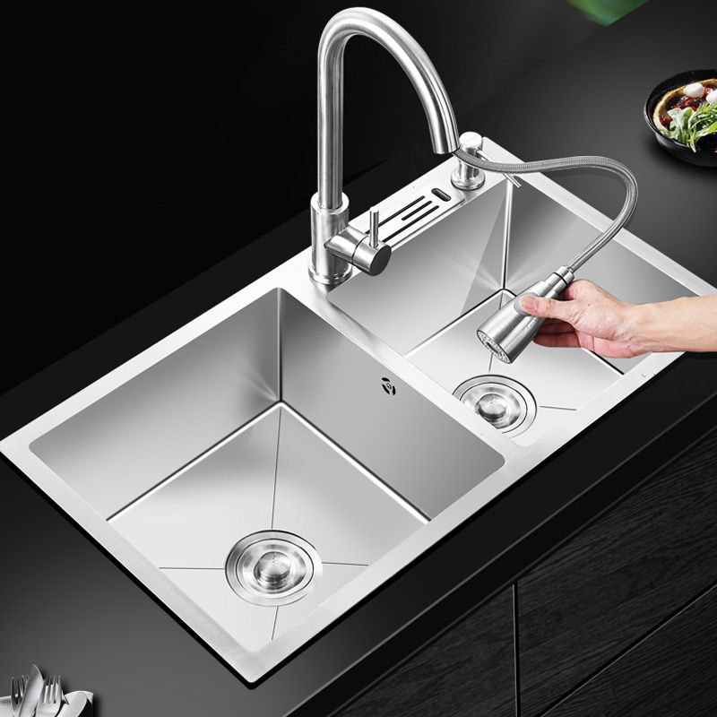 Double Basin Kitchen Sink with Basket Strainer 2 Holes Contemporary Sink Clearhalo 'Home Improvement' 'home_improvement' 'home_improvement_kitchen_sinks' 'Kitchen Remodel & Kitchen Fixtures' 'Kitchen Sinks & Faucet Components' 'Kitchen Sinks' 'kitchen_sinks' 1200x1200_215dea0a-08ee-45ad-90ae-b1250e43a698