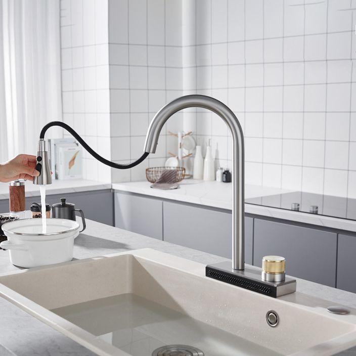Contemporary Pot Filler Kitchen Faucet with Deck Plate 2 Hole Bar Faucet Clearhalo 'Home Improvement' 'home_improvement' 'home_improvement_kitchen_faucets' 'Kitchen Faucets' 'Kitchen Remodel & Kitchen Fixtures' 'Kitchen Sinks & Faucet Components' 'kitchen_faucets' 1200x1200_21927ace-98b9-4a48-8be3-03f337b0ebb0