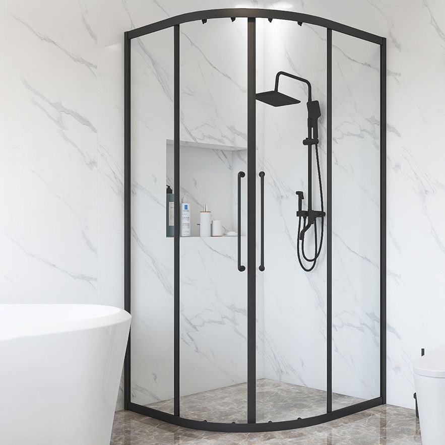 Matt Black Rounded Shower Stall Framed Clear Shower Enclosure Clearhalo 'Bathroom Remodel & Bathroom Fixtures' 'Home Improvement' 'home_improvement' 'home_improvement_shower_stalls_enclosures' 'Shower Stalls & Enclosures' 'shower_stalls_enclosures' 'Showers & Bathtubs' 1200x1200_21a3cfd7-cf4d-4b17-aa91-0e9aea8efc9d